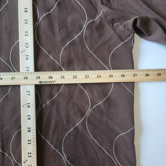 Vintage Genelli Button Shirt Men XL Brown 100 Silk Retro Sopranos 90s Wave Boho - Picture 9 of 11